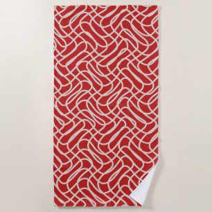 Red And Cream Abstract Line Pattern Beach Towel