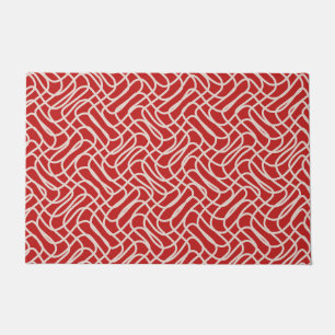 Red And Cream Abstract Line Pattern Doormat
