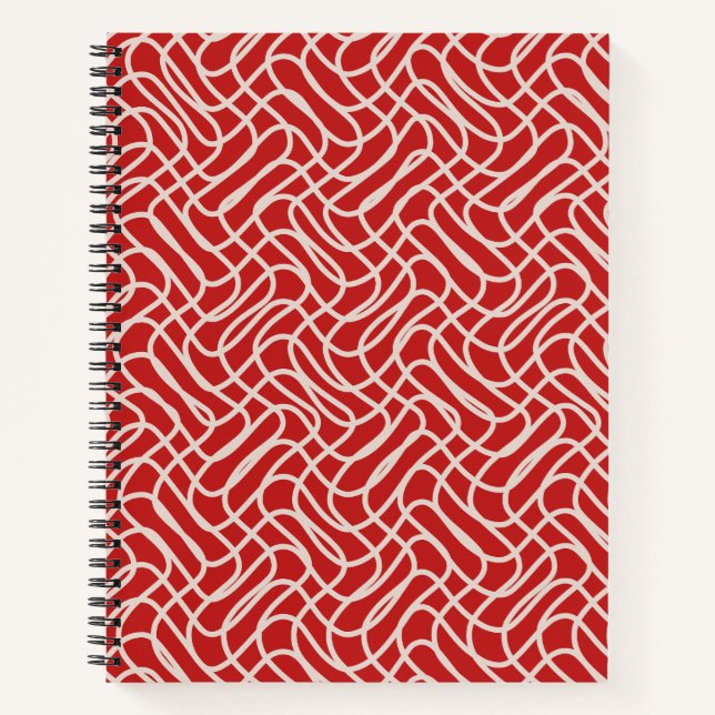 Red And Cream Abstract Line Pattern Notebook (Front)