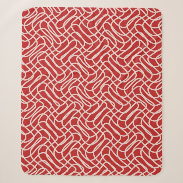 Red And Cream Abstract Line Pattern Sherpa Blanket (Front)