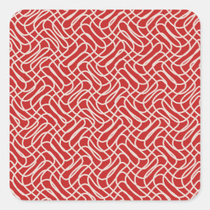 Red And Cream Abstract Line Pattern Square Sticker