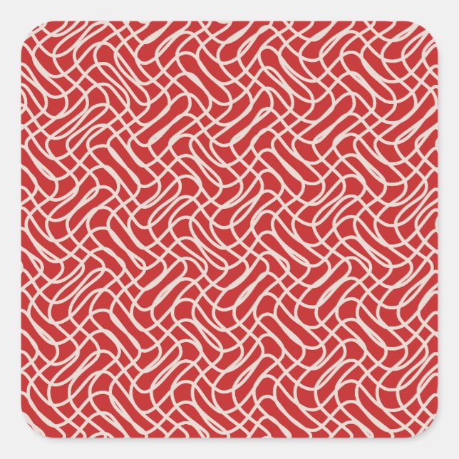 Red And Cream Abstract Line Pattern Square Sticker (Front)