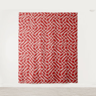 Red And Cream Abstract Line Pattern Tapestry