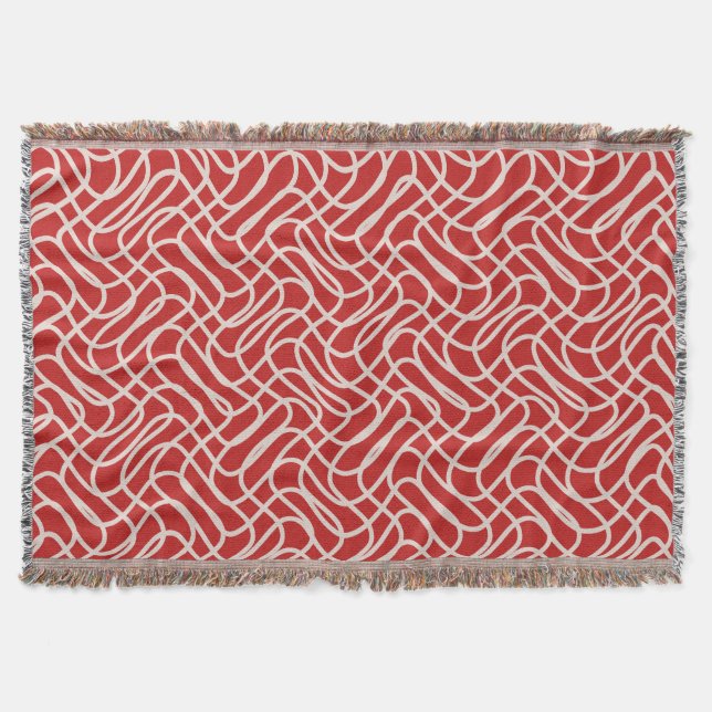 Red And Cream Abstract Line Pattern Throw Blanket (Front)