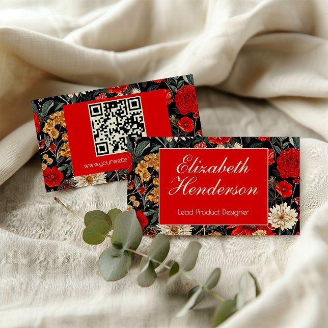 Red and Cream Dark Floral Calling Card (Creator Uploaded)