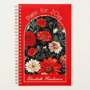 Red and Cream Dark Floral Small Planner