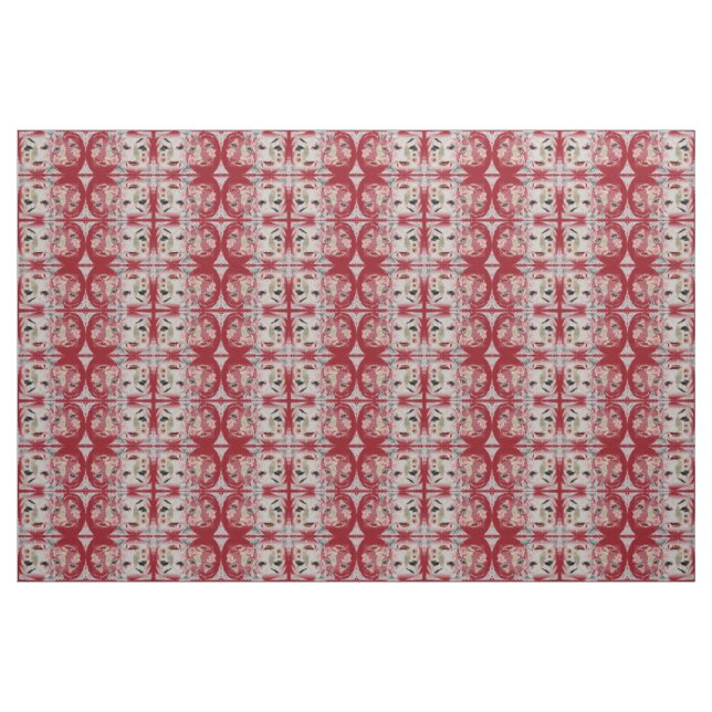 Red and Cream Faces Design III Fabric (Yard)