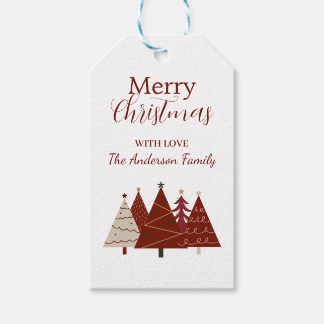 Red and Cream Festive Trees Holiday Gift Tag (Front)