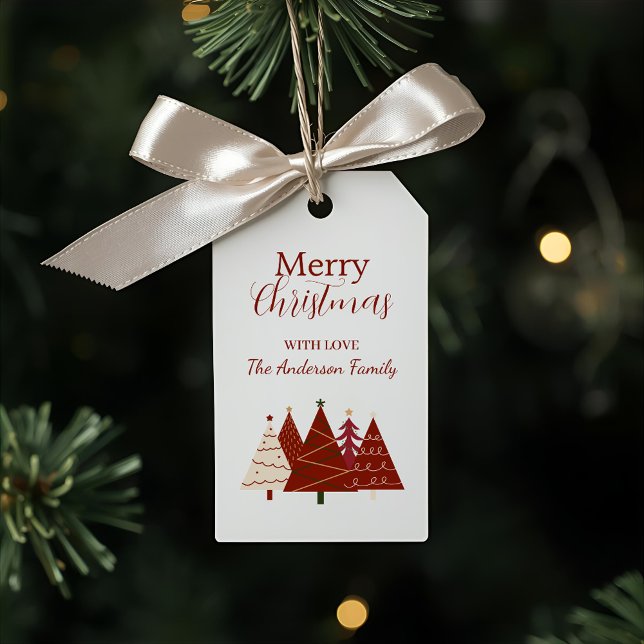 Red and Cream Festive Trees Holiday Gift Tag (Creator Uploaded)