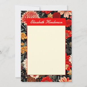 Red and Cream Floral 5x7 Vertical Stationery Card