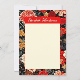 Red and Cream  Floral 5x7 Vertical Stationery Card