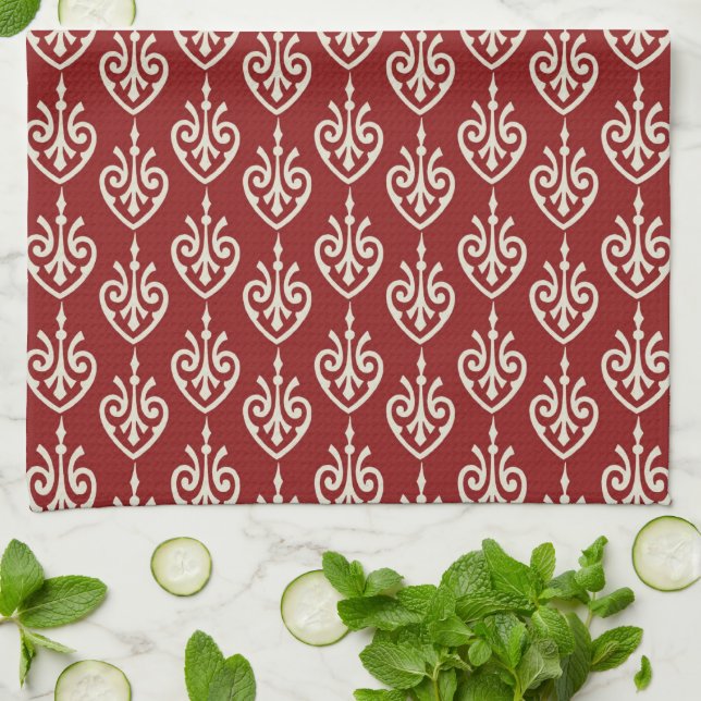 Red and Cream Floral Kitchen Cloth Towel (Folded)