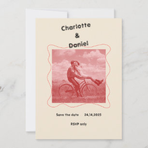 Red and Cream Modern Minimalist Fun Retro Wedding  Invitation