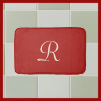 Red and Cream Monogrammed Plush Bath Mat