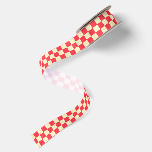 Red and Cream Plaid pattern Satin Ribbon