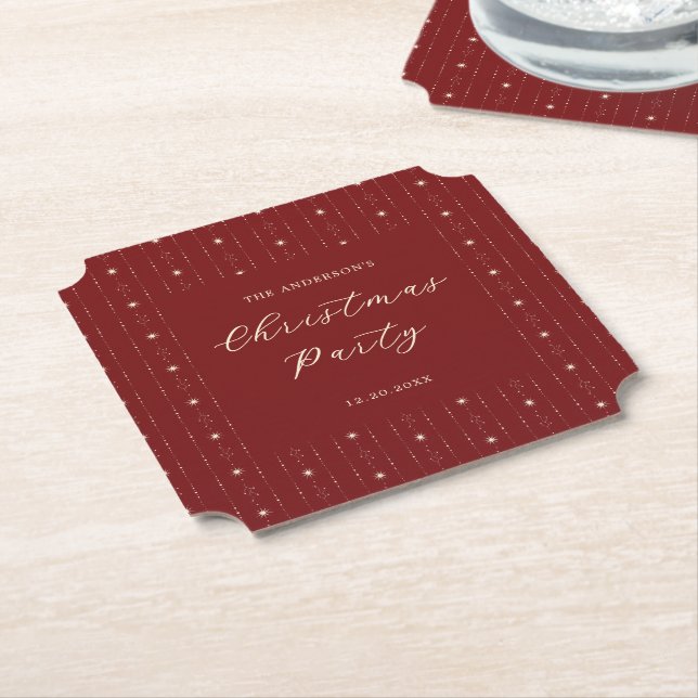 Red And Cream Stars Christmas Party Paper Coaster (Angled)
