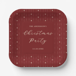 Red And Cream Stars Christmas Party Paper Plate