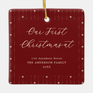 Red And Cream Stars Our First Christmas Monogram Ceramic Ornament