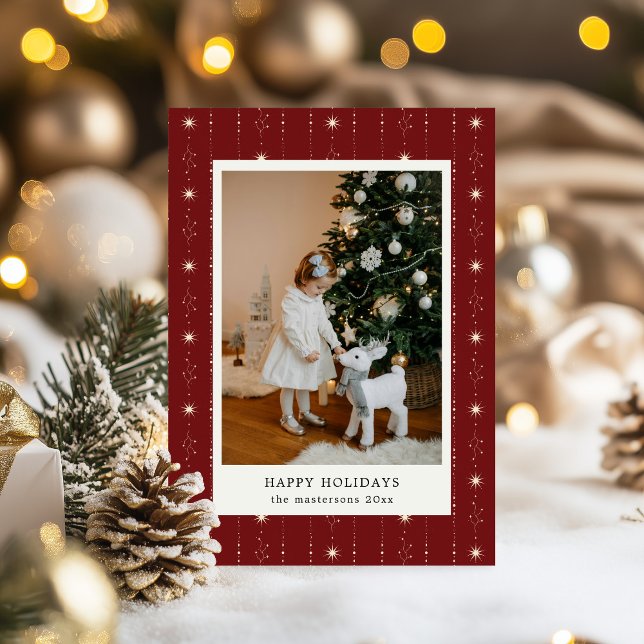 Red And Cream Stars Wallpaper Photo Holiday Card (Creator Uploaded)