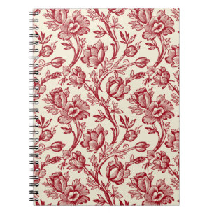 Red and Cream Tulips Toile de Jouy Notebook