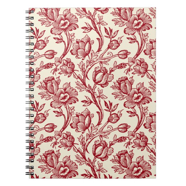Red and Cream Tulips Toile de Jouy Notebook (Front)