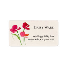Red and Cream Watercolor Floral Address Labels
