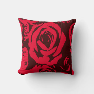 Red and Dark Red Roses Pattern with Elegant Floral Cushion