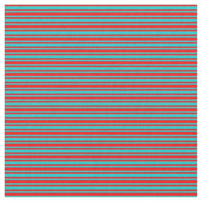 Red and Dark Turquoise Striped/Lined Pattern Fabric (Close Up)