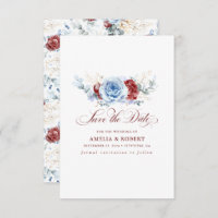 Red and Dusty Blue Floral Save the Date