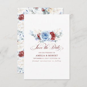 Red and Dusty Blue Floral Save the Date