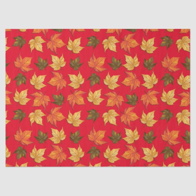 Red And Fall Colour Leafs Pattern Tissue Paper (Front)