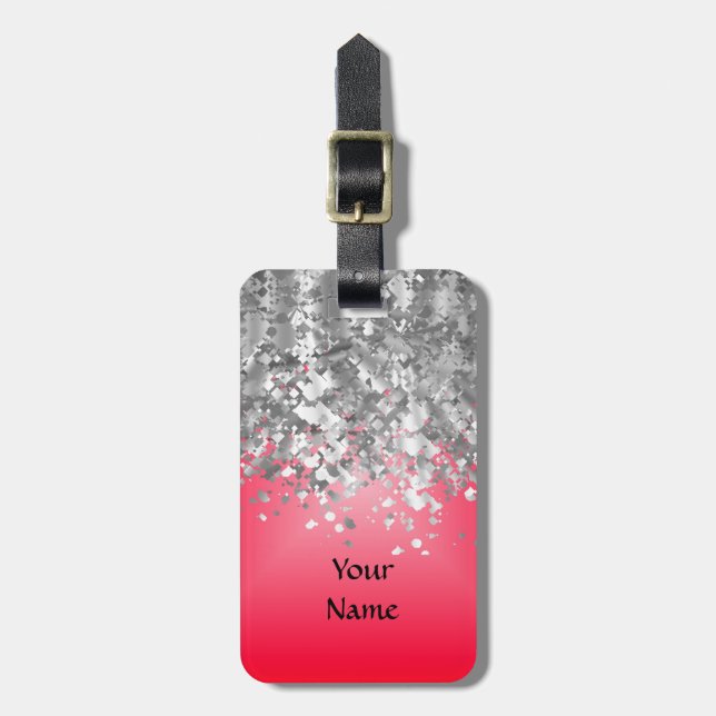 Red and faux glitter luggage tag (Front Vertical)