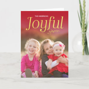 Red and Faux Gold Joyful Holiday Photo Card