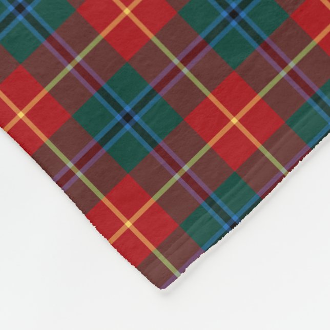 Red and Forest Green Clan Turnbull Tartan Monogram Fleece Blanket (Corner)