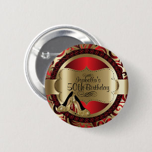 Red and Gold 00th Birthday with Gold High Heels 6 Cm Round Badge