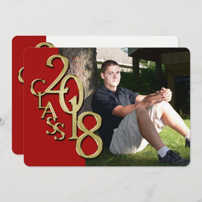 Red and Gold 2018 Graduation Invitation (Front/Back)