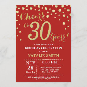 Red and Gold 30th Birthday Diamond Invitation