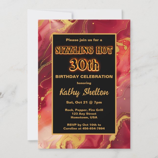 Red and Gold 30th Flaming Hot Birthday Invitation (Front)