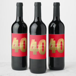 Red and Gold 40th Birthday Wine Label