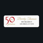 Red and Gold 50 and Fabulous 50th Birthday Script<br><div class="desc">50 and Fabulous 50th Birthday Address Label. Red,  black and gold text in an elegant font typography. You can easily replace the name and address with yours.</div>