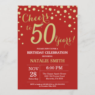 Red and Gold 50th Birthday Diamond Invitation