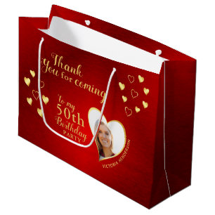 Red and Gold 50th Birthday Thank You Favour Large Gift Bag