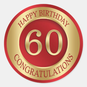 Red and gold 60th Birthday Classic Round Sticker