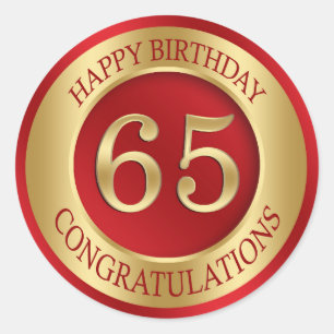 Red and gold 65th Birthday Classic Round Sticker