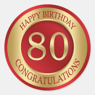 Red and gold 80th Birthday Classic Round Sticker
