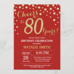 Red and Gold 80th Birthday Diamond Invitation<br><div class="desc">80th Birthday Invitation with Red and Gold Glitter Diamond Background. Gold Confetti. Adult Birthday. Male Men or Women Birthday. For further customisation,  please click the "Customise it" button and use our design tool to modify this template.</div>