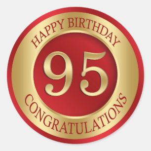 Red and gold 95th Birthday Classic Round Sticker
