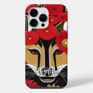 Red and Gold Abstract Fox with Name Customisation iPhone 14 Pro Max Case