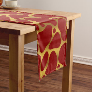 Red and gold abstract giraffe pattern short table runner