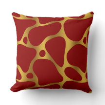 Red and gold abstract giraffe pattern throw pillow
